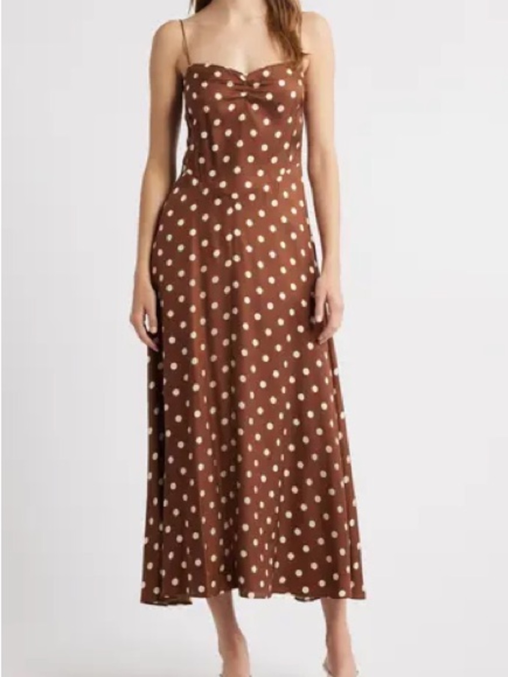 Doen Brown Maxi Dress with Cream Polka Dots